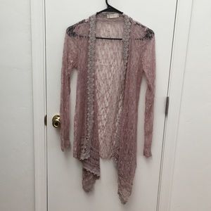 Mauve lace cardigan with embroidered detail